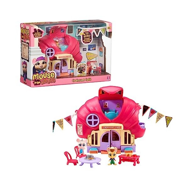 MOUSE IN THE HOUSE, Coffret Croissant Café, avec 2 Figurines Souris Exclusives, des Accessoires et des Stickers Qui Brillent 