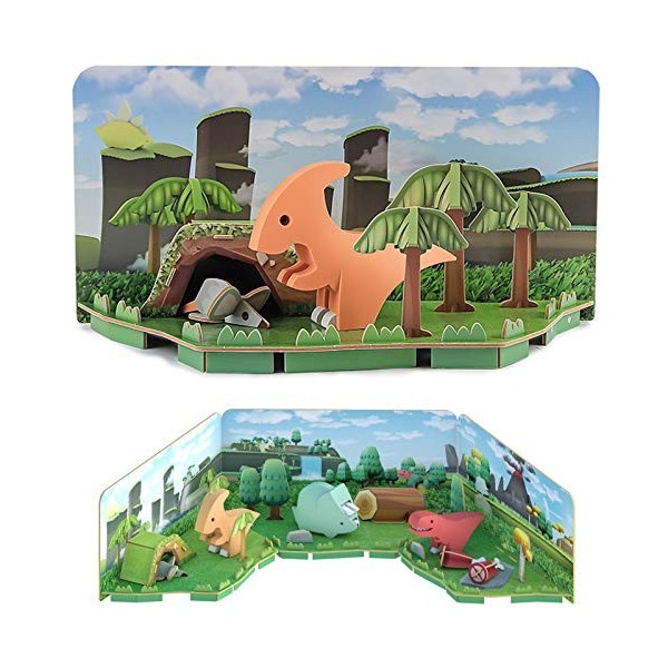 HALFTOYS Puzzle 3D dinosaure avec aimants et dioramas en papier, blocs de construction à démonter pour enfants de 3 ans