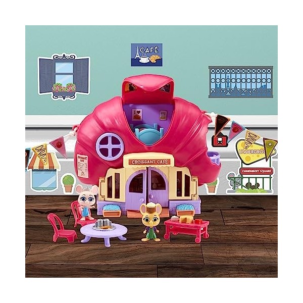 MOUSE IN THE HOUSE, Coffret Croissant Café, avec 2 Figurines Souris Exclusives, des Accessoires et des Stickers Qui Brillent 