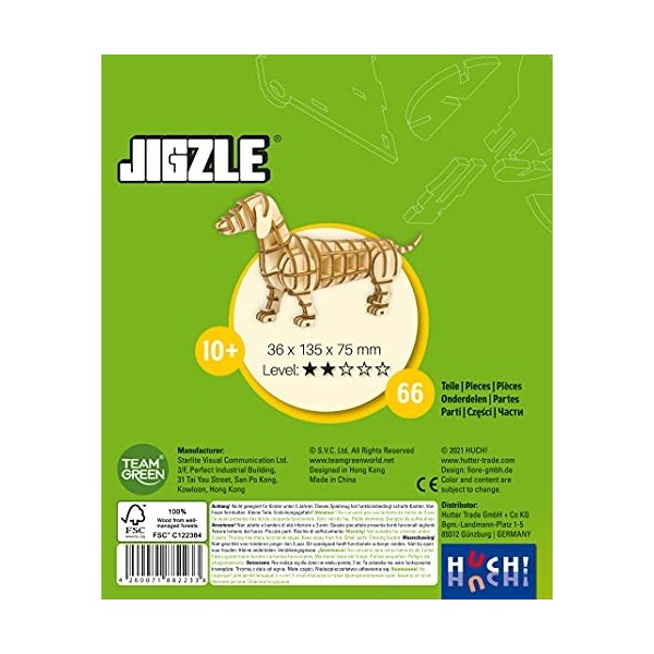 Jigzle Chien Basset - Puzzle 3D Bois - HUCH! & Atalia