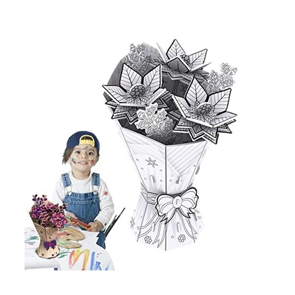 Elinrat coloriage 3D, coloriage Fleurs pour Enfants, Kits dartisanat Puzzle en Papier 3D, Kit Bouquet Fleurs Bricolage, Cade