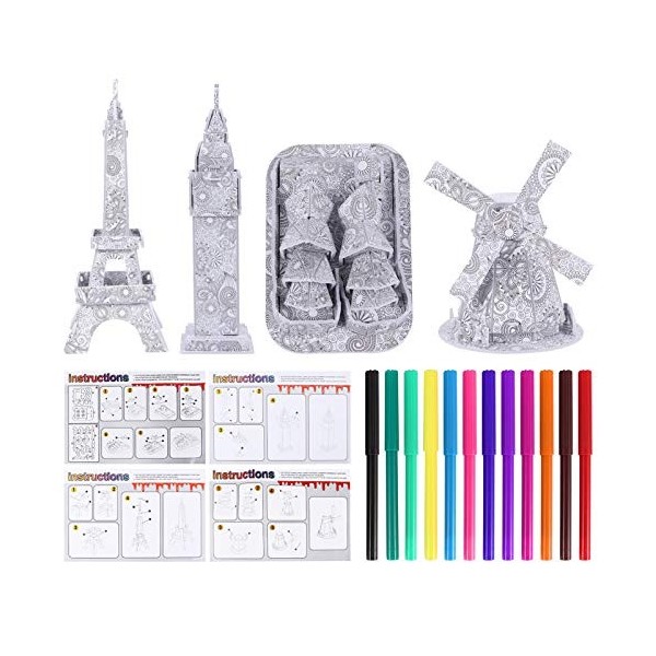 Totority 1 Ensemble Puzzle Stéréo 3D Puzzles pour Enfants Puzzle pour Enfants Puzzles 3D Bricolage Arts Et Artisanat Peinture