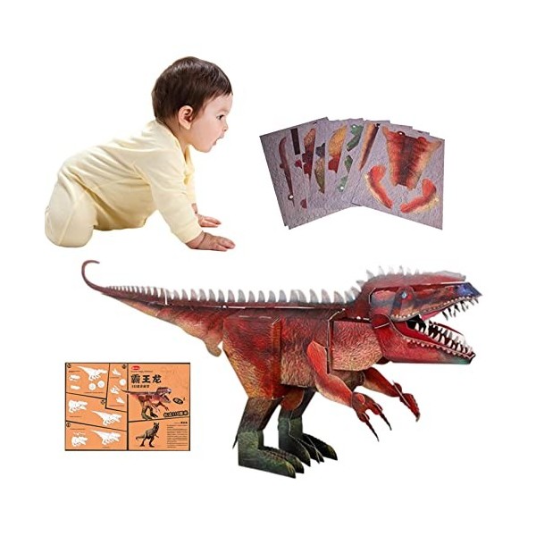 BIOTAT Jouet Dinosaure 3D - Jumbo 3D Paper Dinosaurs Puzzles,Kit de modèle de Puzzle Facile et Portable Projets de Tige de Ca