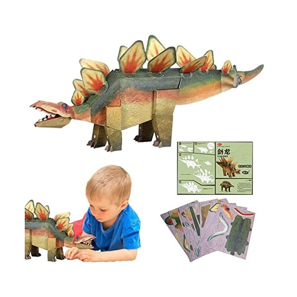 BIOTAT Puzzle Dinosaure,Jumbo 3D Paper Dinosaurs Puzzles - 3 Carton Dinosaures Assortis kit Bricolage Cadeau danniversaire B