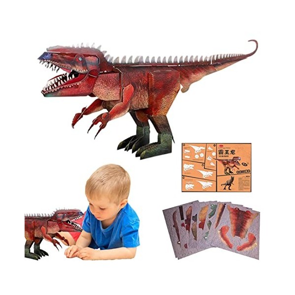 BIOTAT Puzzle Dinosaure,Jumbo 3D Paper Dinosaurs Puzzles - 3 Carton Dinosaures Assortis kit Bricolage Cadeau danniversaire B