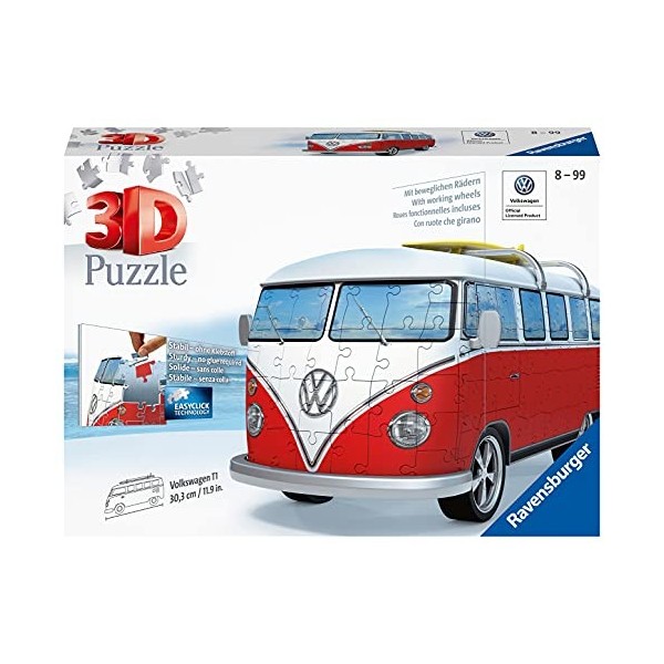 Ravensburger - Puzzle 3D - Combi T1 Volkswagen - A partir de 8 ans - 162 pièces numérotées à assembler sans colle - Accessoir