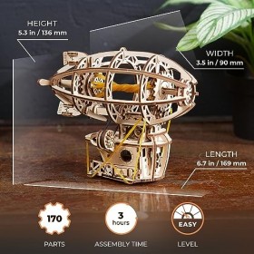 UGEARS Steampunk Airship - Ugears Puzzles en Bois 3D pour Adultes - Modèle mécanique en Bois avec pièces Mobiles pour Adultes