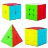 Coolzon Speed Puzzle Cube, 4 Pack Stickerless Cube Cube Set 2x2 3x3 4x4 Triangle Pyraminx, Easy Tourant 3D Speed Puzzle Cube 
