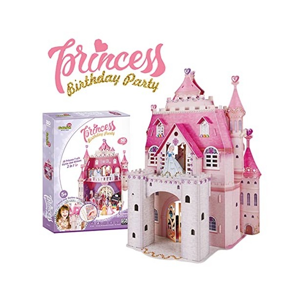 Party town Princess Birthday Party Puzzle 3D – Maison de poupées pour Filles – 95 pièces, 524 Autocollants en Verre – 5 Ans o