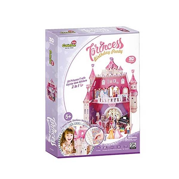 Party town Princess Birthday Party Puzzle 3D – Maison de poupées pour Filles – 95 pièces, 524 Autocollants en Verre – 5 Ans o