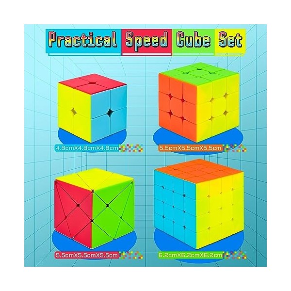 AOVNEA Speed Magic Cube Ensemble 4 Pack, Stickerless Cube Magique 2x2 3x3 4x4 Cube à Axis Lisses, Cube de Vitesse Set 3D Puzz