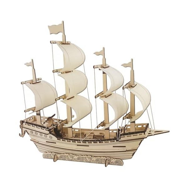 HOMSFOU Puzzle 3D Voilier Modèle en Bois De Bateau Modèle De Bateau Pirate Ensemble De Blocs De Construction en Bois Casse-Tê