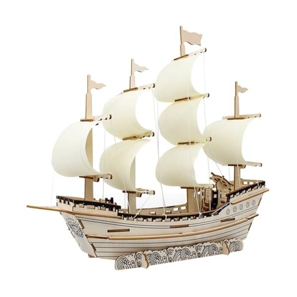 HOMSFOU Puzzle 3D Voilier Modèle en Bois De Bateau Modèle De Bateau Pirate Ensemble De Blocs De Construction en Bois Casse-Tê