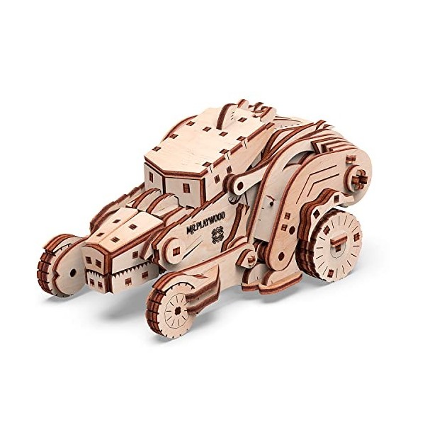 Mr Playwood- Transformer Dinocar modèle 3D Mobile en Bois, PWDI