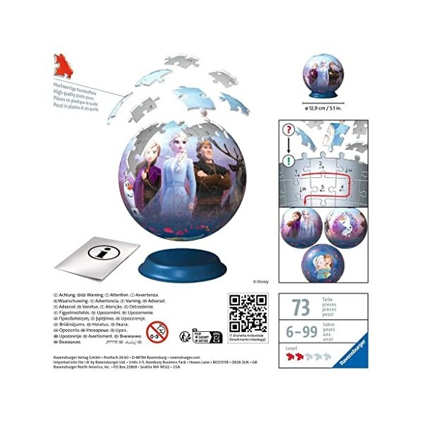 Ravensburger - Puzzle 3D Ball - Disney La Reine des Neiges 2 - A partir de 6 ans - 72 pièces numérotées à assembler sans coll