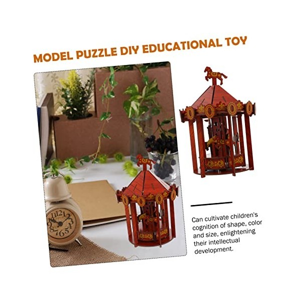 TOYANDONA 1Pc Puzzle 3D De Noël en Bois Puzzle 3D Jigsaw Puzzle Bas De Noël Manège Assemblée Jouet 3D en Bois Puzzle 3D Modèl