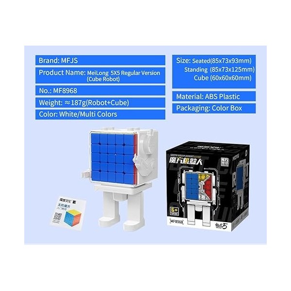 Funnygoo Cube Magique Robot mf8968 Cube Magique Salle de Classe mfjs mylon 5 5x5 Magic Square Stickerless Puzzle avec Robot c