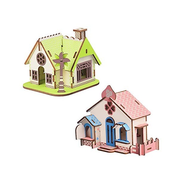 AchidistviQ Lot de 2 puzzles 3D en bois pour enfants, bricolage, maison en 3D, modèle en bois pour adolescents, adultes, cade