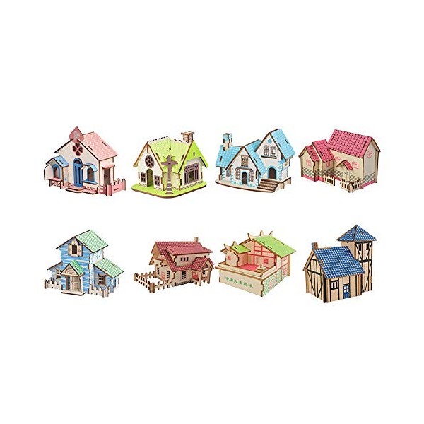 AchidistviQ Lot de 2 puzzles 3D en bois pour enfants, bricolage, maison en 3D, modèle en bois pour adolescents, adultes, cade