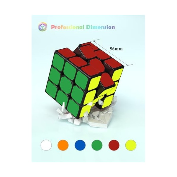 ROXENDA Speed Cube Set 3X3, Qihang W Cube de Vitesse 3X3X3 56 mm Ensemble de Cubes Magique Pleine Grandeur, Jeux IQ pour Tous