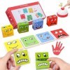 Puzzle Cube en Bois Jeux Montessori Interactif Emoji Bloc Cubes De Construction Puzzler Puzzles en Bois des Jeux De Cube Jeu 