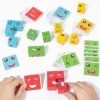 Puzzle Cube en Bois Jeux Montessori Interactif Emoji Bloc Cubes De Construction Puzzler Puzzles en Bois des Jeux De Cube Jeu 