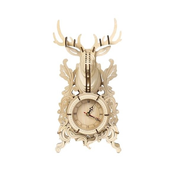 iount Wooden Puzzle Clock | 12.6in 3D Jigsaw Puzzle Clock Model | Basswood Crafted Building Kits Model | Timber Deer Clock Bu