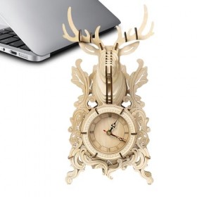 iount Wooden Puzzle Clock | 12.6in 3D Jigsaw Puzzle Clock Model | Basswood Crafted Building Kits Model | Timber Deer Clock Bu