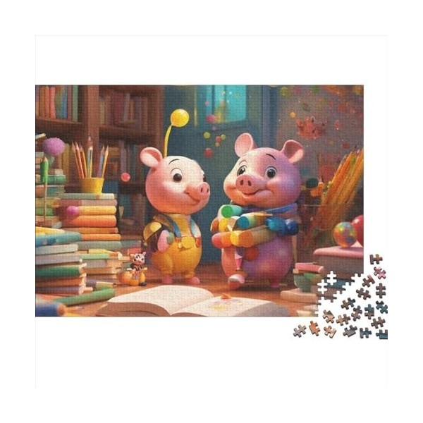 Animaux Mignons Puzzle Adultes 300 Pieces Dessin animé Cochon Puzzles Classique Kit De Bricolage Jouet en Bois Cadeau Unique 