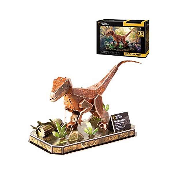 Party town- National Geographic Velociraptor, 3D Enfants 8 Ans, Puzzle, Jouets, Jeux de Dinosaures, 8436598031454