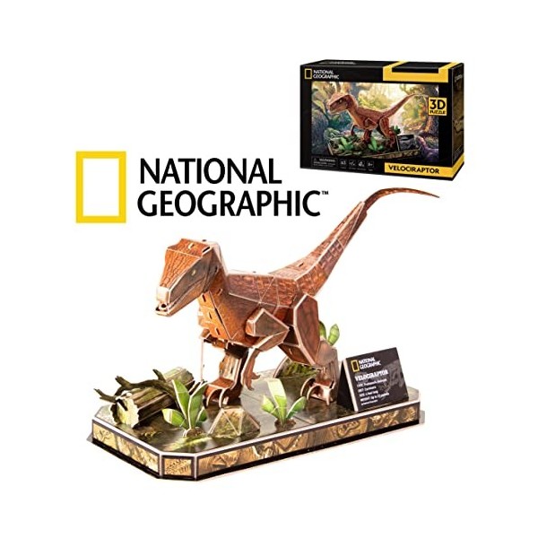 Party town- National Geographic Velociraptor, 3D Enfants 8 Ans, Puzzle, Jouets, Jeux de Dinosaures, 8436598031454
