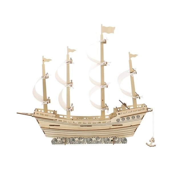 Toyvian 1 Jeu Puzzle 3D Voile Décor De Bateau Nautique Bois Artisanat Assembler Navire Tige Éducative Puzzle Dassemblage 3D 