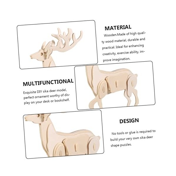 ibasenice 4 Pièces Casse-tête Cerf Sika Puzzles De Construction danimaux Artisanat De Puzzle De Cerf Puzzles De Noël Modèle 