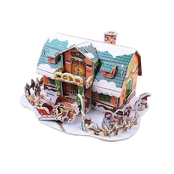 Feigner Maison miniature de Noël Nuit de Noël, maison de poupée miniature, puzzle 3D en carton coloré, jouet éducatif, cadeau