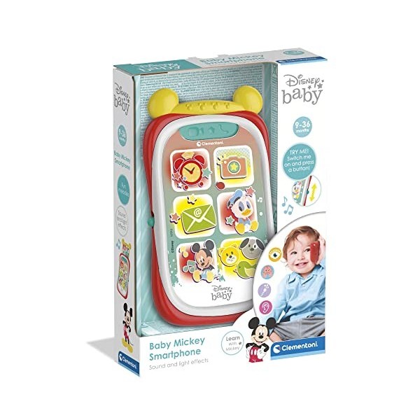 Clementoni Disney Baby Mickey Enfant, Mobile, Smartphone déveil éducatif, téléphone bébé Jouet 9 Mois, 17711, Multicolour, M