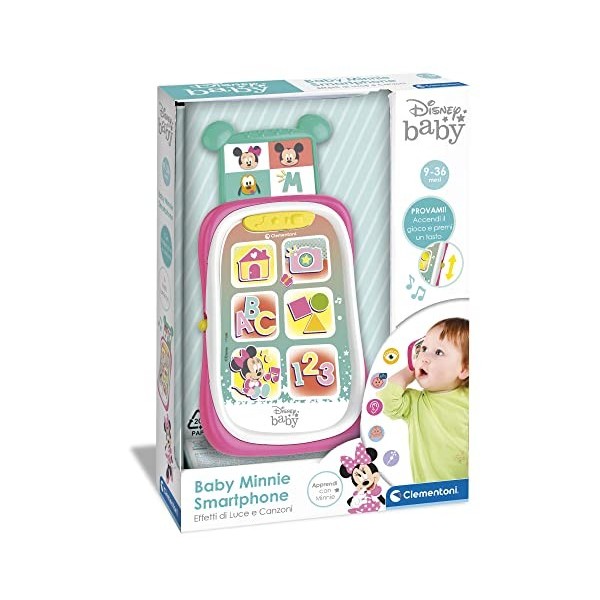 Clementoni Disney Baby Minnie Téléphone Jouet Enfants 9 Mégis, Premier Smartphone, Jeu Électronique Educatif Version Italien