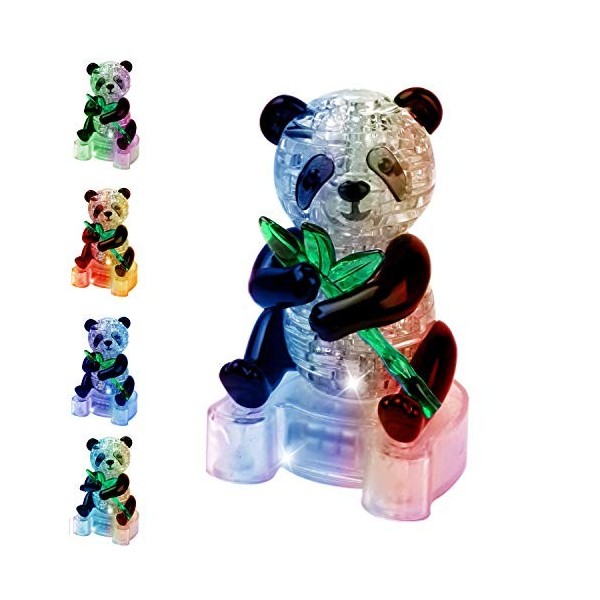 Coolplay Puzzle en cristal 3D avec lumières colorées en forme de panda mignon, blocs de construction transparents, gadget de 