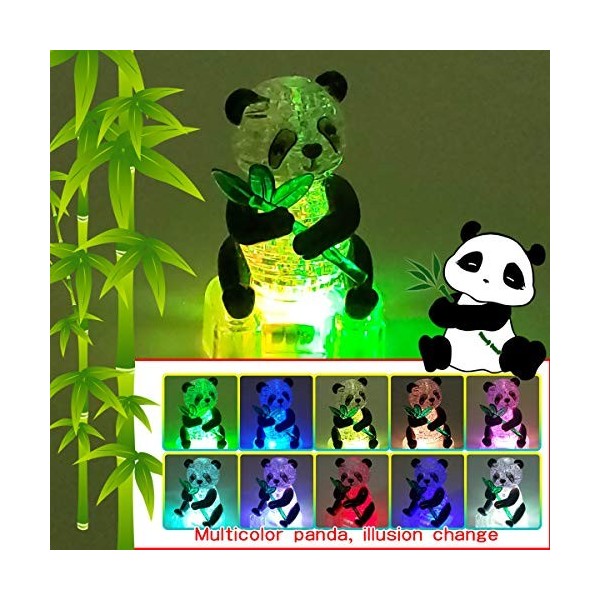 Coolplay Puzzle en cristal 3D avec lumières colorées en forme de panda mignon, blocs de construction transparents, gadget de 