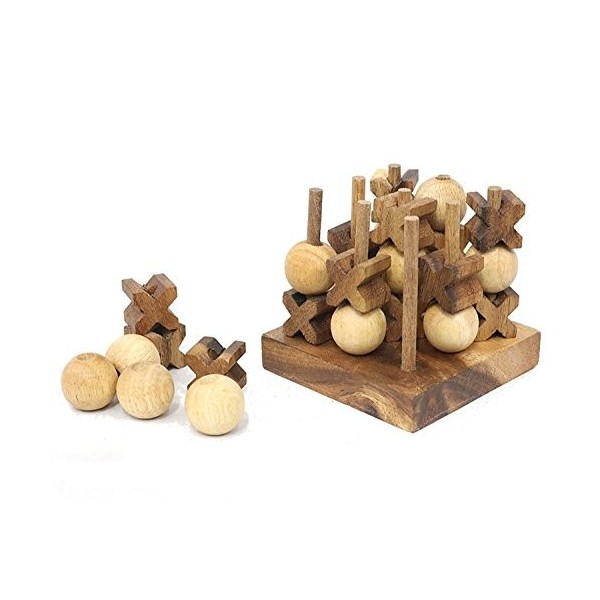 SiamMandalay Mini 3D Tic Tac Toe XOXO : Jeu de Bois Traditionnel Fait à la Main . Organique Jeu et Jeux pour Les Adultes de