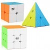 D-FantiX Speed Cube Set, QY Toys Cube 3 Pack Qidi S2 2x2 Warrior W 3x3 Qiming Pyramid Cubes de Vitesse sans Autocollant Bundl