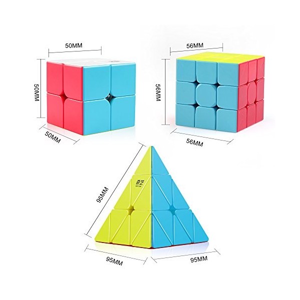 D-FantiX Speed Cube Set, QY Toys Cube 3 Pack Qidi S2 2x2 Warrior W 3x3 Qiming Pyramid Cubes de Vitesse sans Autocollant Bundl