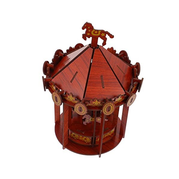 SAFIGLE 1 Pc Casse-tête Carrousel Puzzle en Bois De Noël 3D Artisanat Bâtiment en Bois De Puzzle 3D Puzzle 3D en Bois Manège 