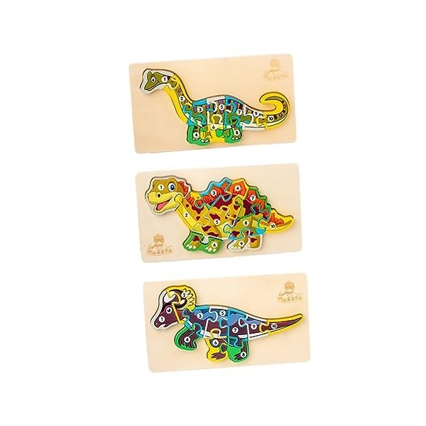 ifundom 3 Ensembles Dinosaure Puzzle 3D Module Bois Lettre Enfant