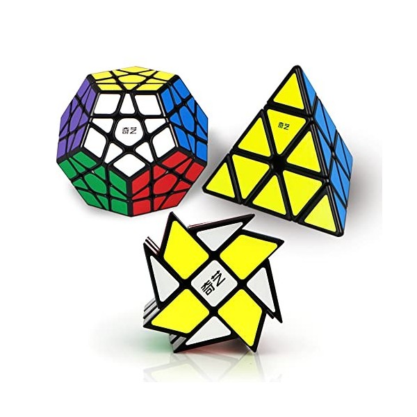 ROXENDA Speed Cube Set, Cube de Vitesse Pyramide Dodécaèdre Windmill Cube - Collection Cube Magique Puzzle pour Enfants et Ad