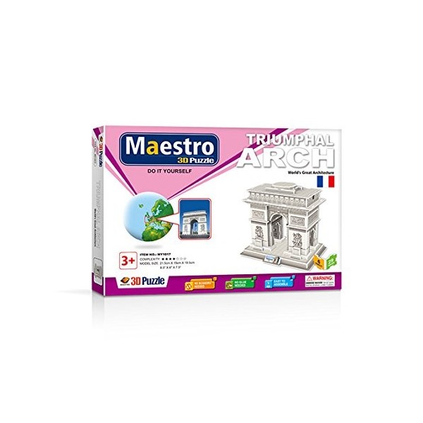 MAESTRO Mastro Arco de Trunfo-40 pièces - Dimensions monté : 21,5 cm x 15 cm x 19,5 cm Puzzles 3D, Multicolore 120100 