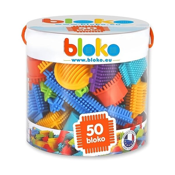 BLOKO Tube de 50 Mon Premier Jeu de Blocs de Construction – Dès 12 Mois – Facile à Manipuler – Jouet Enfant 1 an et Plus – Fa