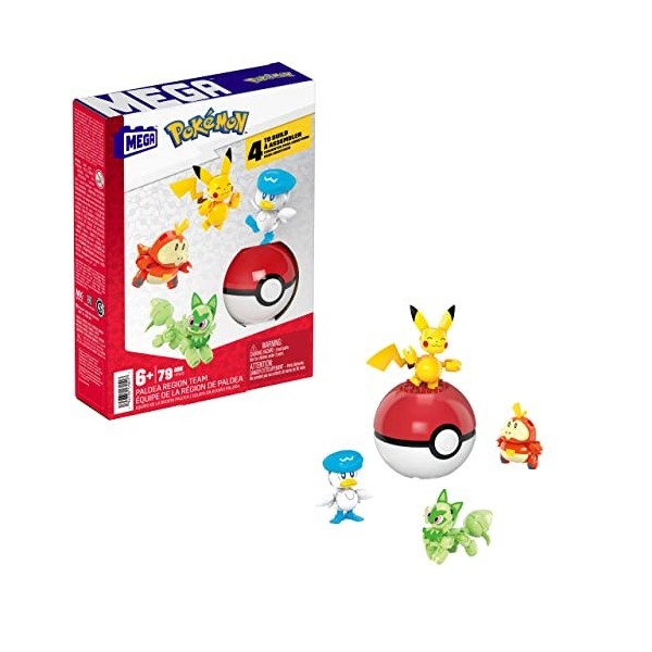 MEGA Pokémon Coffret Construction avec 4 Figurines Articulées Et 1 Poké Ball, Inclus Pikachu Et 3 Nouveaux Pokémon Starters, 