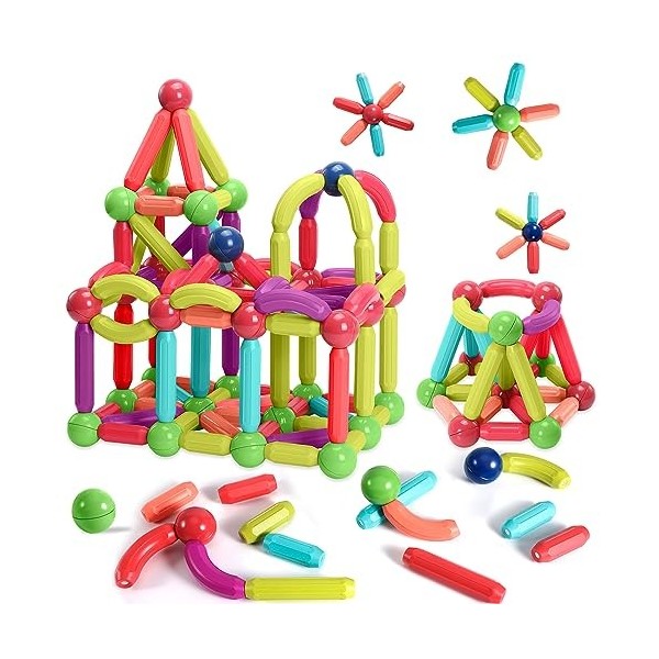 AOUVT 64 Pcs Jouets de Blocs de Construction Magnétiques,Jouets de Construction 3D,Blocs de Construction Magnétiques Set,Cade