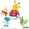 MEGA Pokémon Coffret Construction avec 4 Figurines Articulées Et 1 Poké Ball, Inclus Pikachu Et 3 Nouveaux Pokémon Starters, 