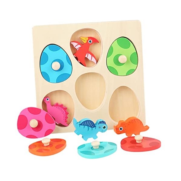 Mikikit Casse-tête De Dinosaure Puzzle en Bois Jouets De Conseil De Puzzle De Cheville Jouet De Tige De Développement Précoce